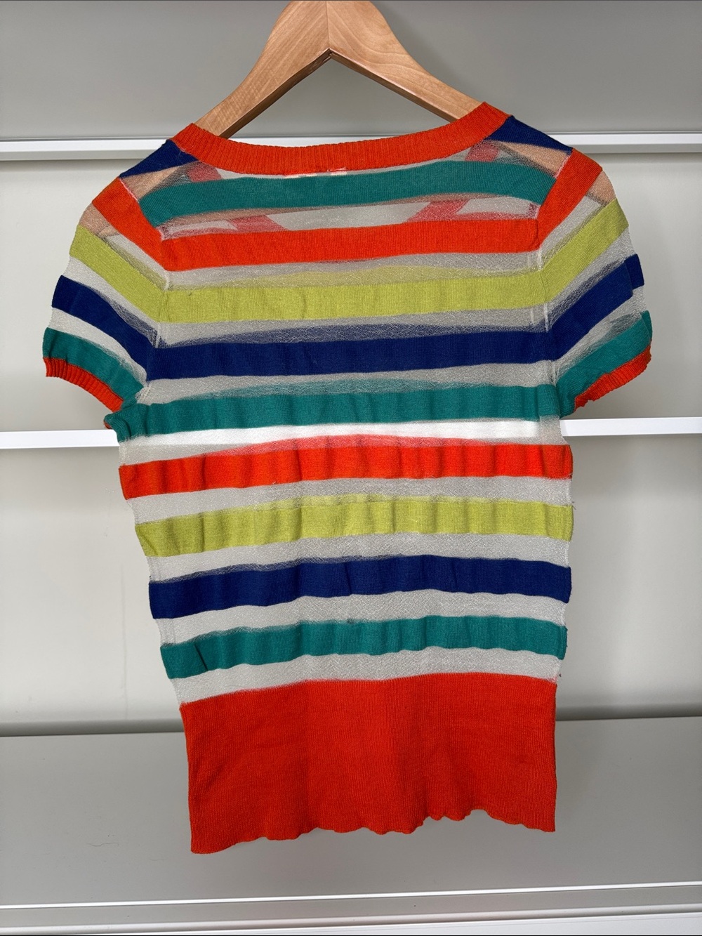 Moth Colorful Striped Short Sleeve Knit Top - S Multicolor - Picture 5 of 5